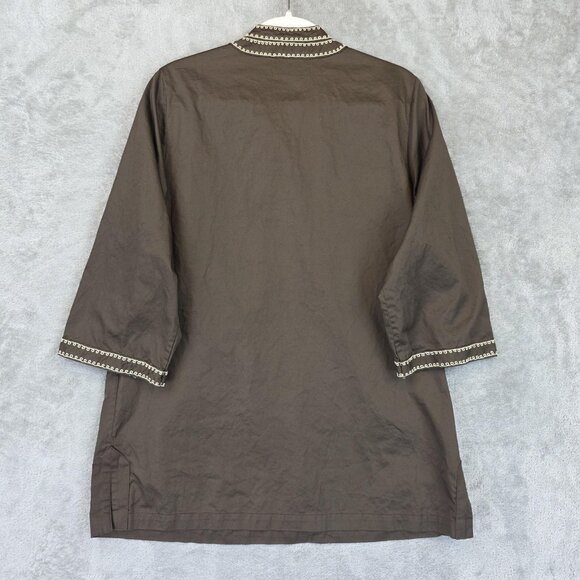 I. Magnin Shirt Womens Medium Brown Embroidered Tunic Boho 3/4 Sleeve Split Neck - Picture 10 of 10